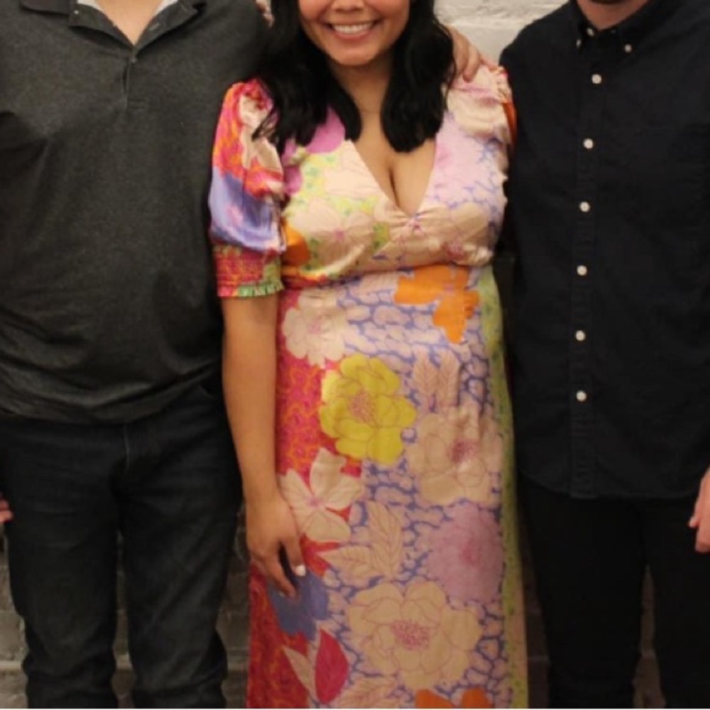 Never Fully Dressed puff sleeve maxi tea dress in contrast floral prints size 12